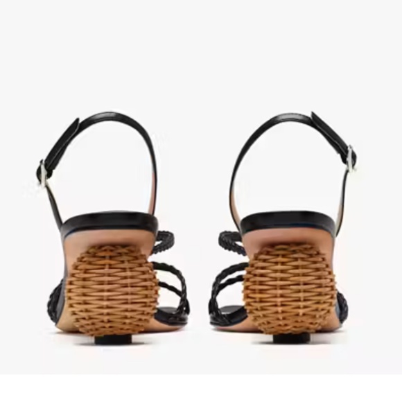 Kate Spade Valencia Sandals Black Size 8 Woven Raffia Ball Heel - Picture 12 of 13